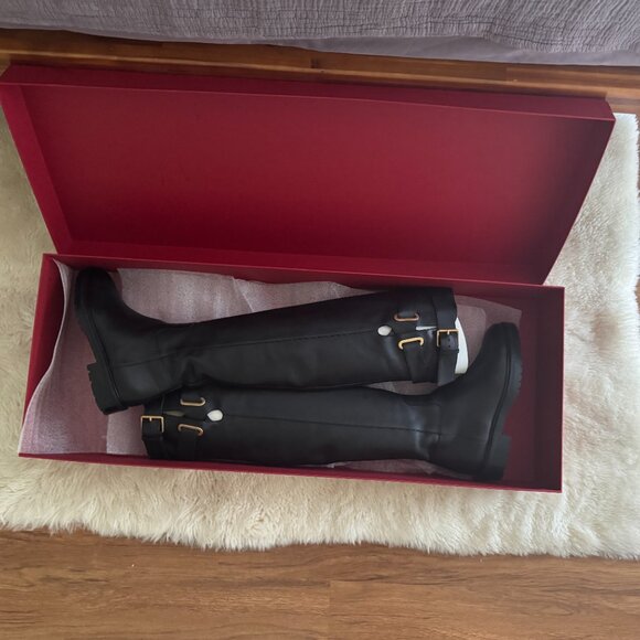 VALENTINO GARAVANI OVER THE KNEE LEATHER BOOTS, BLACK, SIZE 38 - Picture 2 of 7